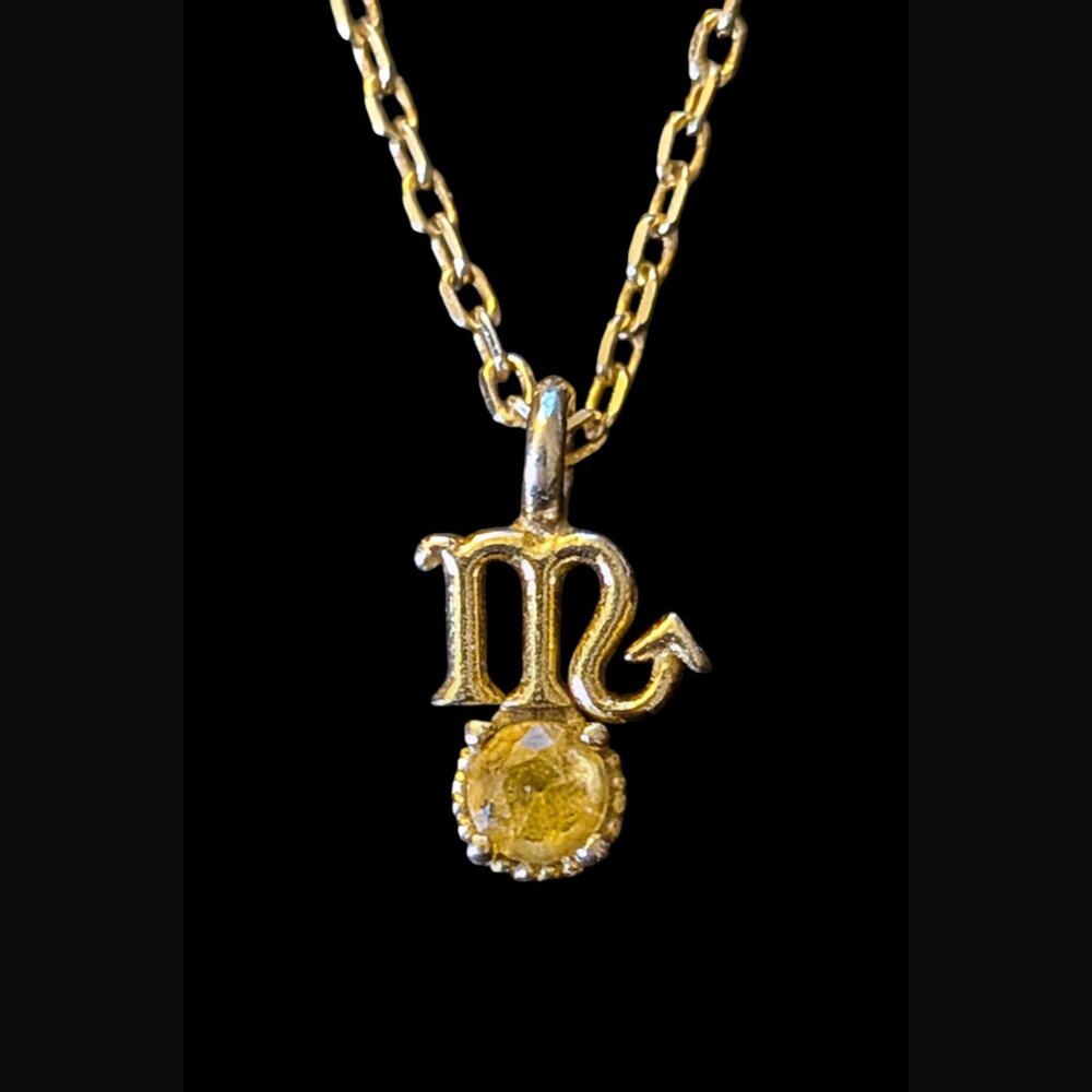 925 Sterling Gold Vermeil Very Dainty Minimalist CZ Scorpio 6.6mm Pendant 16"**
